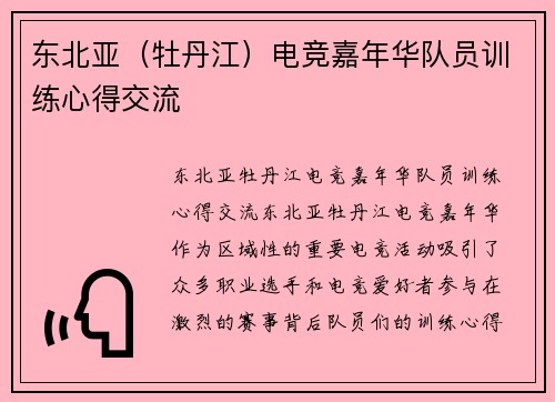 东北亚（牡丹江）电竞嘉年华队员训练心得交流