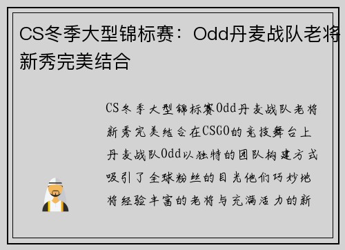 CS冬季大型锦标赛：Odd丹麦战队老将新秀完美结合