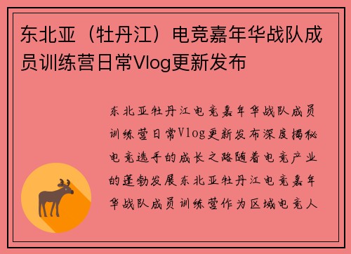东北亚（牡丹江）电竞嘉年华战队成员训练营日常Vlog更新发布